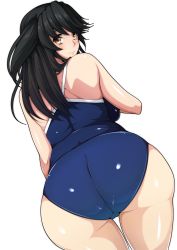 Rule 34 | 1girl, ass, bad id, bad pixiv id, bare shoulders, black hair, brown eyes, competition school swimsuit, from behind, highres, hiromin, huge ass, light smile, long hair, looking at viewer, looking back, one-piece swimsuit, original, school swimsuit, solo, swimsuit, thigh gap, thighs, wide hips