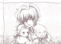 Rule 34 | 07th expansion, 1boy, 2girls, age difference, androgynous, baby, child, closed eyes, family, monochrome, mother and daughter, multiple girls, no naku koro ni (series), ponytail, umineko no naku koro ni, ushiromiya jessica, ushiromiya lion, ushiromiya natsuhi, aged down