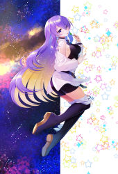 Rule 34 | 1girl, abondz, absurdres, belt, boots, breasts, candy, choker, earrings, food, highres, hololive, hololive indonesia, jewelry, lollipop, long hair, moona hoshinova, purple eyes, purple hair, saliva, shorts, solo, space, star (sky), star (symbol), starry background, thigh boots, thighhighs, virtual youtuber