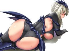 Rule 34 | 1girl, armor, armpit peek, artoria pendragon (all), artoria pendragon (fate), artoria pendragon (lancer alter) (fate), ass, black leotard, black thighhighs, blonde hair, blush, braid, breasts, closed mouth, commentary request, covered erect nipples, fate/grand order, fate (series), from behind, greaves, headgear, hitotsuki nebura, large breasts, leotard, looking at viewer, looking back, platinum blonde hair, profile, saber (fate), saber alter, sidelocks, solo, sweat, thighhighs, underboob, yellow eyes