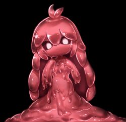 Rule 34 | 1girl, black background, black sclera, breasts, closed mouth, colored sclera, commentary request, futemochi, hands up, heart, light frown, lobotomy corporation, looking at viewer, melting love, monster girl, no nose, project moon, simple background, slime girl, small breasts, solo, white eyes