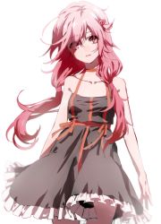 Rule 34 | 10s, 1girl, 3:, backlighting, bad id, bad pixiv id, black dress, breasts, closed mouth, collarbone, dress, g.g.lemon, guilty crown, hair between eyes, hair ornament, highres, long hair, looking to the side, low twintails, pink eyes, pink hair, simple background, small breasts, solo, twintails, upper body, white background, yuzuriha inori