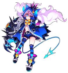 Rule 34 | 1girl, absurdres, animal hood, asymmetrical legwear, belt, blue eyes, blue shorts, blue thighhighs, chiliarch (elsword), claws, coat, crown, elsword, full body, highres, hood, hoodie, horns, hwansang, kneehighs, long hair, luciela r. sourcream, mismatched legwear, official art, shoes, shorts, single kneehigh, single sock, single thighhigh, socks, solo, striped clothes, striped socks, striped thighhighs, symbol-shaped pupils, tail, thighhighs, transparent background, twintails, white hair