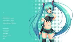 Rule 34 | 1girl, artist request, bare shoulders, elbow gloves, fingerless gloves, fingernails, foreshortening, gloves, hatsune miku, headset, long hair, looking at viewer, midriff, nail polish, navel, shorts, smile, solo, standing, thighhighs, twintails, very long hair, vocaloid