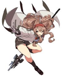 Rule 34 | 1girl, 6ndchan6, angelina (arknights), animal ears, arknights, black footwear, black shorts, black socks, brown eyes, brown hair, commentary, floating clothes, floating hair, fox ears, highres, holding, holding staff, jacket, open mouth, shoes, shorts, simple background, sketch, socks, solo, staff, twintails, w, white background, white jacket