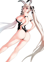 Rule 34 | absurdres, adjusting clothes, adjusting leotard, animal ears, armband, ass, ass focus, azur lane, bare back, bare legs, bare shoulders, bent over, black leotard, breasts, fake animal ears, formidable (azur lane), hair ribbon, highres, large breasts, leaning forward, leotard, long hair, long legs, nervous smile, playboy bunny, rabbit ears, rabbit tail, red eyes, ribbon, rororo, sideboob, smile, solo, sweatdrop, tail, twintails, white hair