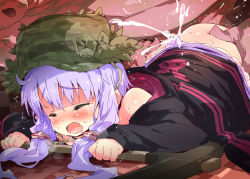 Rule 34 | 1girl, animal print, ass, bestiality, blush, camouflage, camouflage headwear, cave, closed eyes, cum, ejaculation, exhausted, fang, half-closed eyes, hat, hood, hoodie, leaf, low twintails, minecraft, monster, open mouth, panties, petenshi (dr. vermilion), pickaxe, pig, purple eyes, purple hair, purple panties, rabbit print, rape, saliva, sex, short hair with long locks, solo focus, sweatdrop, tears, trembling, twintails, underwear, vocaloid, voiceroid, yuzuki yukari