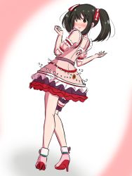 Rule 34 | 1girl, alternate hairstyle, artist request, back, bare shoulders, black hair, blush, bow, brown eyes, dress, female focus, footwear bow, frilled dress, frills, from behind, full body, gradient background, hair bow, hair ornament, hair ribbon, high heels, highres, idol, idolmaster, idolmaster cinderella girls, legs, long hair, long image, long twintails, looking at viewer, nakano yuka, namco, neck, ornament, pink bow, pink dress, pink footwear, pink frills, pink high heels, pink ribbon, ribbon, shy, sidelocks, simple background, sleeveless, sleeveless dress, standing, tall image, thighs, twintails