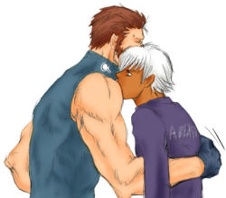 Rule 34 | 2boys, brown hair, k&#039; (kof), lowres, male focus, maxima, multiple boys, snk, the king of fighters, white background, white hair, yaoi
