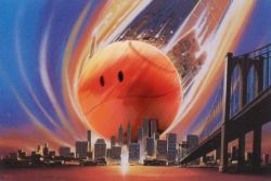 Rule 34 | artist request, bridge, building, city, cityscape, colony drop, gundam, haro, meteor, mobile suit gundam, monster, new york, no humans, outdoors, river, sky, skyscraper, smiley face, source request, sunset, third-party edit, water