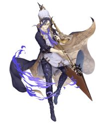 Rule 34 | 1boy, black hair, chef hat, chef, chocolate, full body, glasses, hair over one eye, hameln (sinoalice), hat, instrument, ji no, long coat, looking at viewer, male focus, music, official art, playing instrument, red eyes, sinoalice, solo, transparent background, trombone