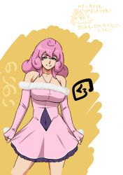 Rule 34 | 1girl, bare shoulders, blue eyes, breasts, cleavage, clothing cutout, cowboy shot, fur trim, kuroi ani, large breasts, looking at viewer, navel, navel cutout, original, pink hair, pom pom (clothes), solo