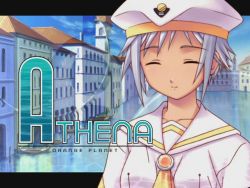 Rule 34 | 00s, 1girl, ^ ^, alchemist (company), aria (manga), athena glory, beret, brooch, building, character name, city, closed eyes, collarbone, dark-skinned female, dark skin, gondola, hat, jewelry, mile, official art, sailor collar, short hair, silver hair, smile, solo, upper body, water