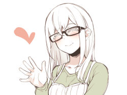 Rule 34 | 1girl, ^ ^, asutora, asutora-chan, black-framed eyewear, blouse, blush, closed eyes, closed mouth, commentary request, closed eyes, glasses, green shirt, hand up, medium hair, mole, mole under eye, original, shirt, simple background, smile, solo, upper body, white background, white hair
