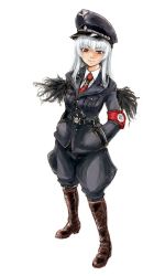 Rule 34 | 1girl, bad id, bad pixiv id, belt, boots, cross, hair between eyes, hand in pocket, hat, highres, long hair, looking at viewer, military, military hat, military uniform, necktie, osakana (denpa yun&#039;yun), red eyes, rozen maiden, smile, solo, standing, suigintou, uniform, wings