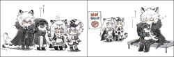 Rule 34 | 1boy, 1other, 2girls, absurdres, ambiguous gender, animal ears, arknights, baby carry, biting, biting another&#039;s tail, blush, brother and sister, carrying, chibi, cliffheart (arknights), doctor (arknights), grey eyes, hat, highres, hood, leopard ears, leopard tail, multiple girls, pramanix (arknights), shorts, siblings, silverash (arknights), sisters, snow leopard, soppos, tail, tail biting, tail wagging, white hair