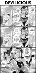 Rule 34 | 3girls, 3koma, absurdres, band shirt, bdsm, blush, breasts, collar, comic, commentary, ear piercing, elbow gloves, english commentary, english text, fake horns, femdom, glasses, gloves, greyscale, grs-, habit, highres, holding, holding leash, horns, lamb of god, large breasts, latex, latex gloves, leash, liar, lies, medium breasts, merchandise, monochrome, mother and daughter, multiple girls, nun, off-shoulder shirt, off shoulder, open mouth, original, pantyhose, piercing, ponytail, sharon (grs-), shiny clothes, shirt, slave, speech bubble, sweat, talia (grs-), yuri