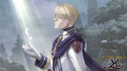 Rule 34 | 1boy, blonde hair, chester stoddart, copyright name, closed eyes, falcom, feathers, highres, male focus, official art, rain, solo, sword, weapon, wet, ys, ys iii wanderers of ys