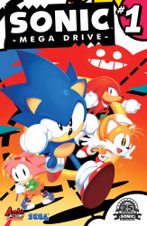 Rule 34 | 1girl, 4boys, amy rose, animal nose, archie comics, company name, copyright name, cover, dr. eggman, dress, furry, furry female, furry male, gloves, highres, knuckles the echidna, multiple boys, official art, toy hammer, sega, shoes, signature, sonic (series), sonic the hedgehog, sonic the hedgehog (archie comics), sonic the hedgehog (classic), tails (sonic), title, tyson hesse