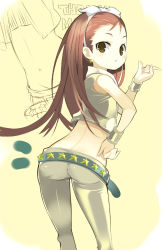 Rule 34 | 00s, 1girl, ass, back, bare shoulders, belt, bow, brown hair, butt crack, cool &amp; sexy (idolmaster), earrings, from behind, groin, idolmaster, idolmaster (classic), jewelry, long hair, looking back, minase iori, noripachi, solo, star (symbol)
