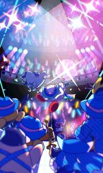 Rule 34 | 0tamt0, 2girls, absurdres, adeleine, armor, audience, baseball cap, blue headwear, cape, chef kawasaki, commentary request, elfilin, glowstick, gooey (kirby), hat, highres, holding, holding glowstick, instrument, king dedede, kirby, kirby (series), kirby 30th anniversary music festival, meta knight, multiple girls, nintendo, notched ear, one-eyed, pauldrons, ribbon (kirby), shoulder armor, sparkle, stage lights, towel, trumpet, waddle dee, waddle doo