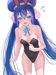 Rule 34 | 1girl, animal ears, bare arms, bare legs, bare shoulders, blue eyes, commentary request, embarrassed, fake animal ears, highres, leotard, long hair, looking at viewer, low twintails, open mouth, otomachi una, playboy bunny, purple hair, solo, tachibana shiori (suica 112), twintails, very long hair, vocaloid