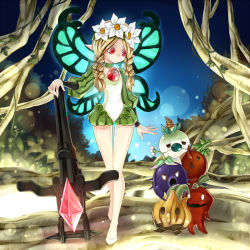 Rule 34 | 1girl, bad id, bad pixiv id, blonde hair, bow (weapon), braid, butterfly wings, choker, crossbow, fairy, flower, hair flower, hair ornament, insect wings, mercedes (odin sphere), nanashi (nestica), odin sphere, pointy ears, puff and slash sleeves, puffy sleeves, red eyes, solo, twin braids, weapon, wings