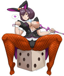 Rule 34 | 1girl, :3, ace attorney, animal ears, bonny de famme, breasts, brown pantyhose, candy, candy cane, cum, cum on body, fake animal ears, fishnet pantyhose, fishnets, food, full body, hat, highres, leotard, looking at viewer, mini hat, mini top hat, orange hat, pantyhose, phoenix wright: ace attorney - spirit of justice, playboy bunny, purple hair, rabbit ears, red eyes, safurantora, shoes, short hair, smile, solo, top hat, wrist cuffs