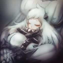 Rule 34 | 10s, 2girls, abyssal ship, ahoge, aircraft, airplane, breasts, claws, closed eyes, horns, hug, ichi inaru, kantai collection, large breasts, mittens, mono2501, multiple girls, northern ocean princess, pale skin, seaport princess, sleeping, sleeping on person, white hair