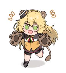 Rule 34 | 1girl, animal ears, animal hands, aogisa, bad id, bad pixiv id, blonde hair, blush, chibi, girls&#039; frontline, green eyes, grey skirt, hair ornament, italian flag neckwear, jacket, lion ears, lion paws, lion tail, long hair, looking at viewer, neck ribbon, open mouth, paw pose, ribbon, s.a.t.8 (girls&#039; frontline), skirt, solo, tail, white background