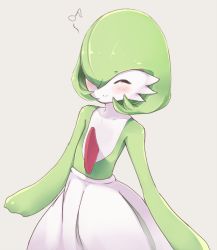 Rule 34 | ^ ^, blush, closed eyes, closed mouth, collarbone, creatures (company), closed eyes, facing viewer, game freak, gardevoir, gen 3 pokemon, grey background, happy, musical note, nintendo, pokemon, pokemon (creature), quaver, ripu (lipi), simple background, smile, solo, upper body, whistling