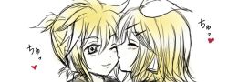 Rule 34 | 1boy, 1girl, animated, animated gif, blonde hair, brother and sister, kissing cheek, closed eyes, french kiss, heart, hetero, incest, kagamine len, kagamine rin, kiss, one eye closed, short hair, siblings, twincest, twins, vocaloid, wink, zashiki usagi