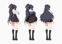 Rule 34 | 1girl, absurdres, black hair, breasts, commentary, english commentary, from behind, highres, large breasts, long hair, off-shoulder jacket, off shoulder, original, ponytail, standing, variations, white background, yoru (ei1han), yoru (yowuyoru)
