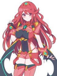 Rule 34 | 1girl, absurdres, alternate hairstyle, black gloves, breasts, chest jewel, earrings, fingerless gloves, gloves, highres, jewelry, kotohatoko510, large breasts, long hair, pyra (xenoblade), red eyes, red hair, red shorts, red thighhighs, short shorts, shorts, solo, swept bangs, thighhighs, tiara, xenoblade chronicles (series), xenoblade chronicles 2
