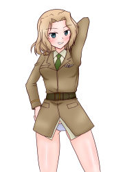 Rule 34 | 10s, 1girl, bad id, bad pixiv id, blonde hair, blue eyes, charlotte e. yeager, charlotte e yeager (cosplay), cosplay, girls und panzer, green necktie, highres, kay (girls und panzer), military, necktie, strike witches, tsuchinoko snake, uniform, world witches series