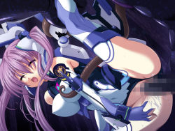 Rule 34 | 1girl, breasts, censored, clothing aside, cum, closed eyes, game cg, large breasts, leotard, leotard aside, madou souhei kleinhasa, mosaic censoring, open mouth, purple hair, rape, rose lilienthal, saitou natsuki, solo focus, spread legs, tentacle sex, tentacles, thighhighs, triangle (company), twintails, vaginal