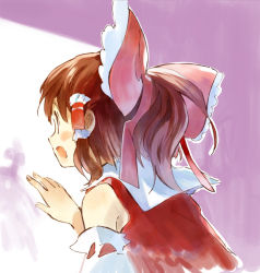 Rule 34 | 1girl, bow, brown hair, detached sleeves, dress, female focus, hair bow, hakurei reimu, japanese clothes, miko, ogawa maiko, open mouth, red dress, solo, touhou