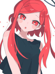 Rule 34 | 1girl, blush stickers, halo, highres, looking at viewer, maco22, open mouth, original, red eyes, red hair, shirt, short hair with long locks, sleeveless, sleeveless shirt, solo