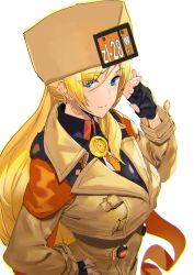 Rule 34 | 1girl, ashiomi masato, blonde hair, blue eyes, breasts, closed mouth, guilty gear, looking at viewer, millia rage, simple background, smile, solo, white background
