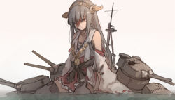 Rule 34 | 10s, 1girl, bare shoulders, black hair, blood, blood on face, boots, detached sleeves, hairband, haruna (kancolle), japanese clothes, kantai collection, long hair, open mouth, partially submerged, personification, solo, thigh boots, thighhighs, torn clothes, water, xiao qiang (overseas)