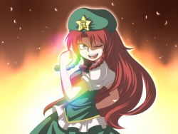 Rule 34 | 1girl, blue eyes, braid, breasts, china dress, chinese clothes, dress, ex-meiling, female focus, harusame (unmei no ikasumi), hat, hong meiling, immaterial and missing power, long hair, red hair, solo, touhou, twin braids