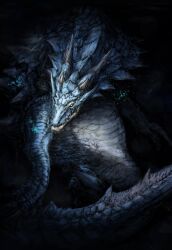 animal_focus blue_scales claws dragon highres horns lagiacrus looking_at_viewer monster monster_hunter_(series) no_humans scales seki_(ksooo18) solo tail yellow_eyes