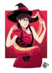 Rule 34 | 1girl, amagi yukiko, black hair, hat, highres, persona, persona 4, snake, witch, witch hat