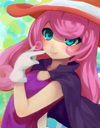 Rule 34 | 1boy, androgynous, blue eyes, blush, cape, curly hair, gloves, hat, highres, long hair, male focus, mario (series), nintendo, paper mario, personification, pink hair, smile, solo, striped, super mario bros. 1, super mario rpg, trap, vivian (paper mario), white gloves, witch, witch hat
