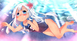 Rule 34 | 10s, 1girl, air bubble, breath, bubble, crop top, flower, freediving, hair flower, hair ornament, highres, holding breath, kantai collection, long hair, mochizuki usagi, one-piece swimsuit, ro-500 (kancolle), sailor collar, school swimsuit, swimming, swimsuit, swimsuit under clothes, tan, tanline, underwater, white hair, | |