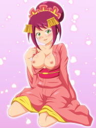Rule 34 | blush, breasts, character request, highres, japanese clothes, large breasts, mole, nipples, smile, takappe