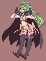 Rule 34 | 1girl, buttingston, cape, dragon, dragon girl, fire emblem, gloves, green hair, highres, long hair, nintendo, nowi (fire emblem), purple eyes, scales, smile, solo, tongue, tongue out, very long hair