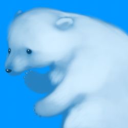 Rule 34 | bear, blue background, blue theme, commentary request, fictional persona, monochrome, no humans, polar bear, self-portrait, simple background, solo, teruki kuma, white hair