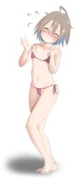 Rule 34 | 1girl, absurdres, ahoge, bikini, blush, breasts, brown hair, cameltoe, closed eyes, do it yourself!!, highres, navel, red bikini, short hair, simple background, small breasts, solo, swimsuit, white background, yua serufu, zeniselv
