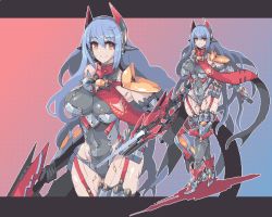 Rule 34 | 1girl, android, anklet, baketu, bare shoulders, blue hair, breasts, hair ornament, headpiece, jewelry, large breasts, looking at viewer, nintendo, orange eyes, pixel art, poppi (xenoblade), poppi qtpi (xenoblade), smile, solo, sword, thighhighs, thighs, weapon, xenoblade, xenoblade chronicles (series), xenoblade chronicles 2